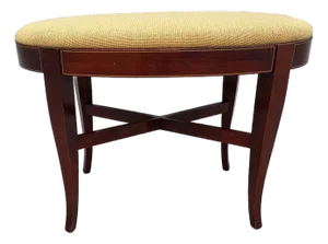 1940s Oval Mahogany Bench / Stool With Gold Pinstriping & Wool Needlepoint Cover