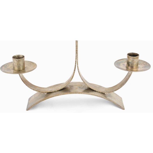 Vintage Art Deco Handmade Candlestick in Silver-Plated Brass, Germany, 1930s For Sale - Image 3 of 5