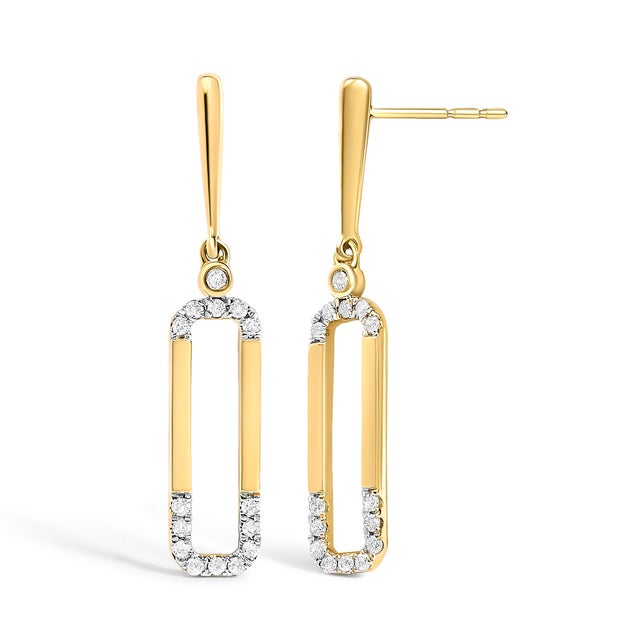 Contemporary 14K Yellow Gold 1/5 Cttw Diamond Paper Clip Dangle Earrings For Sale - Image 3 of 4
