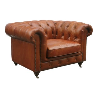 Pasargad Home Genuine Leather Chester Bay Tufted Arm Chair For Sale
