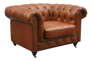 Pasargad Home Genuine Leather Chester Bay Tufted Arm Chair