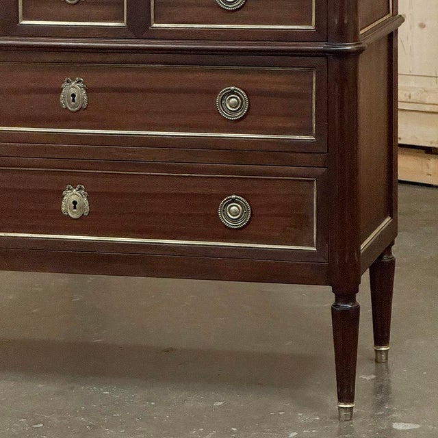Wood Antique French Louis XVI Mahogany Commode With Carrara Marble For Sale - Image 7 of 15