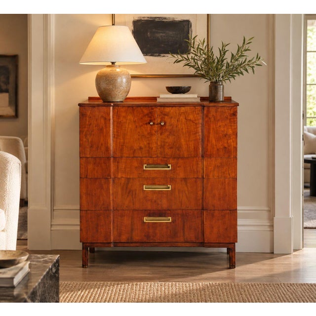 John Widdicomb, American Mid-Century Modern, Highboy or Gentleman's Chest, Walnut, Brass, USA, 1960s A mid-century modern...