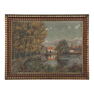 Framed Oil Painting on Canvas by Léon Dardenne (1865-1912) 'Lake View' For Sale