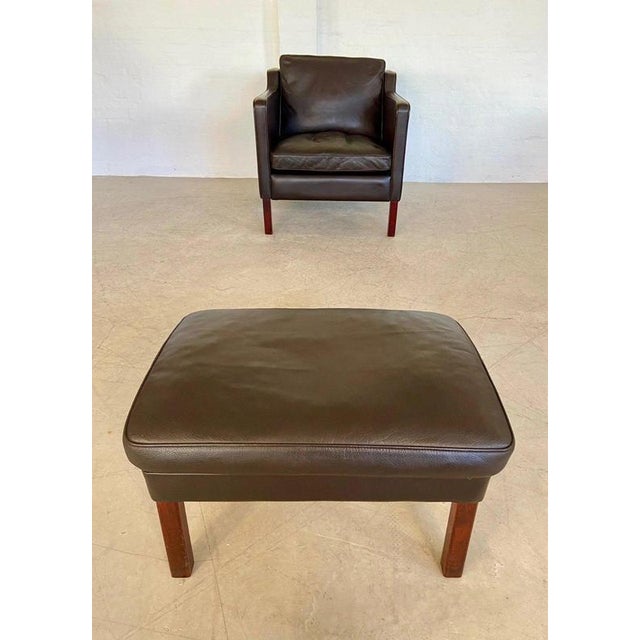 Set of Vintage Danish Brown Leather Lounge Chair and Ottoman from Stouby, 1970s For Sale - Image 4 of 18