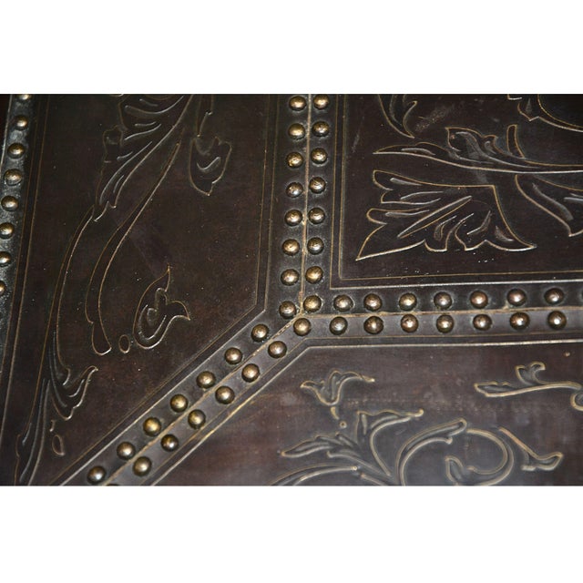 Antique-Style Mahogany Serving Tray With Bronze Lined Enbossed Bottom and Cast Bronze Handled Mounts For Sale - Image 11 of 12