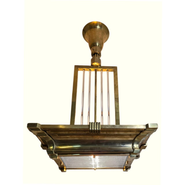 Early 20th Century Rectangular Industrial Brass and Glass Rod Vintage Chandelier For Sale - Image 10 of 18