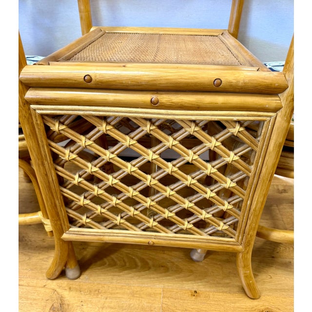 Boho Chic Vintage 3 Pc Bamboo and Rattan Honeymoon Bistro Set, Table and Two Chairs For Sale - Image 3 of 7