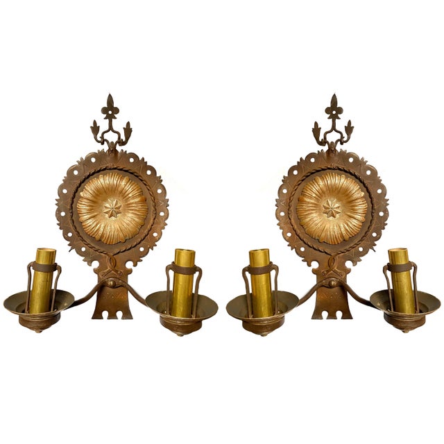 1930s Large Spanish Revival Wall Sconces - a Pair For Sale - Image 9 of 9