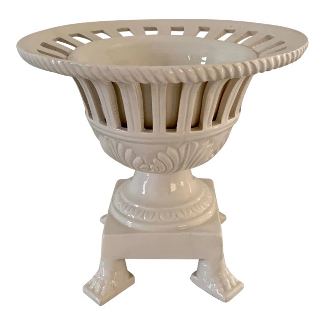 Italian Reticulated Neoclassical Porcelain Lion Paw Footed Basket Cachepot For Sale