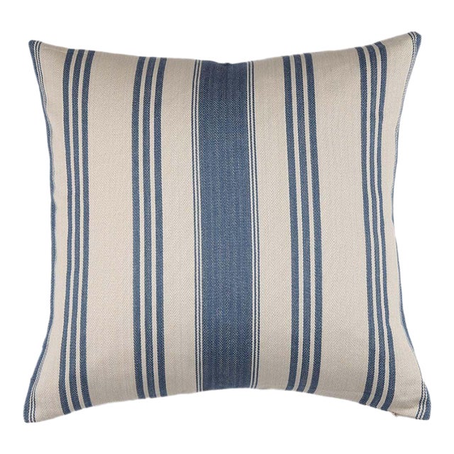 Wide Stripe Blue Herringbone Cushion Chairish