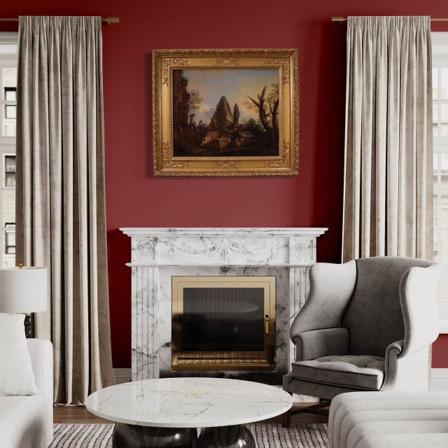 Refined Italian painting from the first half of the 18th century. Oil on canvas artwork depicting a splendid landscape...