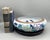 Striking large cloisonné bowl featuring a lush peony and foliage motif in rich shades of cobalt, teal, and soft celadon...