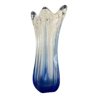 1960s MCM Blue and White Glass Swung Vase, Perfect Condition For Sale
