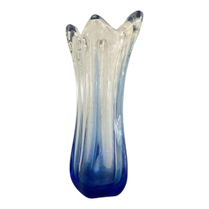 1960s MCM Blue and White Glass Swung Vase, Perfect Condition