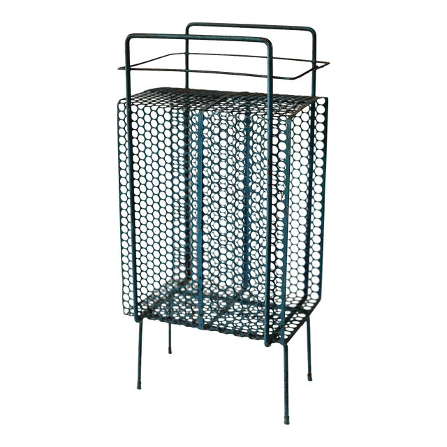 Vintage Magazine Rack Mid Century Modern Perforated Metal For Sale