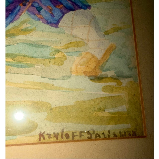 1938 Original Folk Art Watercolor Painting by Boris Kryloff For Sale - Image 4 of 10