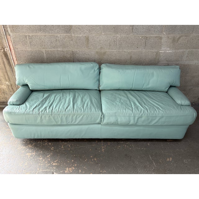 Postmodern Vintage Postmodern Teal Leather Sofa by Directional Furniture. Circa 1980s. For Sale - Image 3 of 18