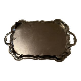 Vintage 1980s Fb Rogers Silver Plated Footed Serving Tray With Ornate Handles For Sale