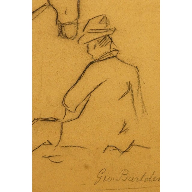 Brown Giovanni Bartolena, Man with Horse and Cart, 1800s, Pencil on Paper, Framed For Sale - Image 8 of 11