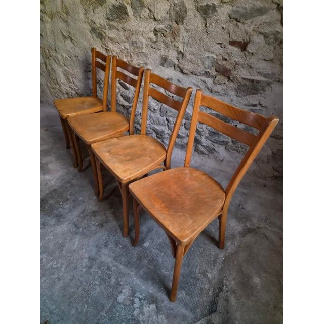 Vintage Baumann Bistro Chairs and Ottoman, France, 1950s, Set of 5 For Sale - Image 13 of 18