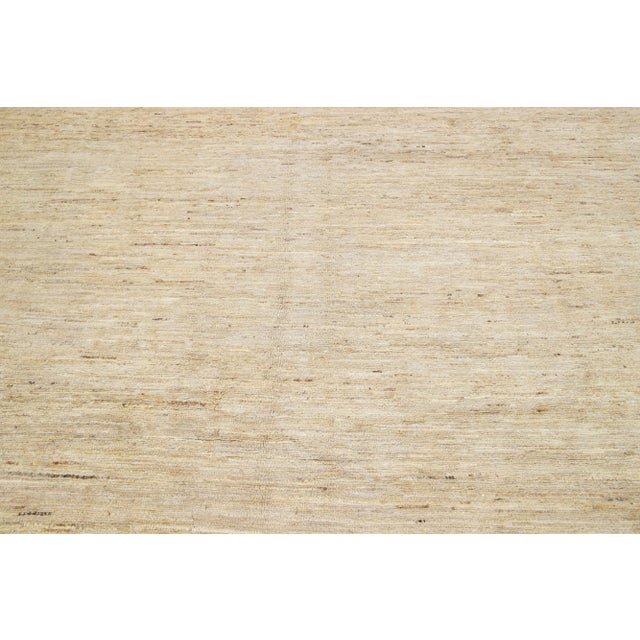 Textile Room Size Modern Gabbeh Style Beige Wool Rug With Solid Motif For Sale - Image 7 of 9