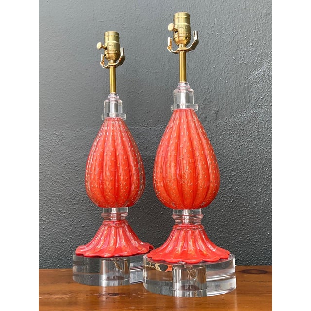 Vintage Italian Murano Glass Lamps - Set of 2 For Sale - Image 13 of 15