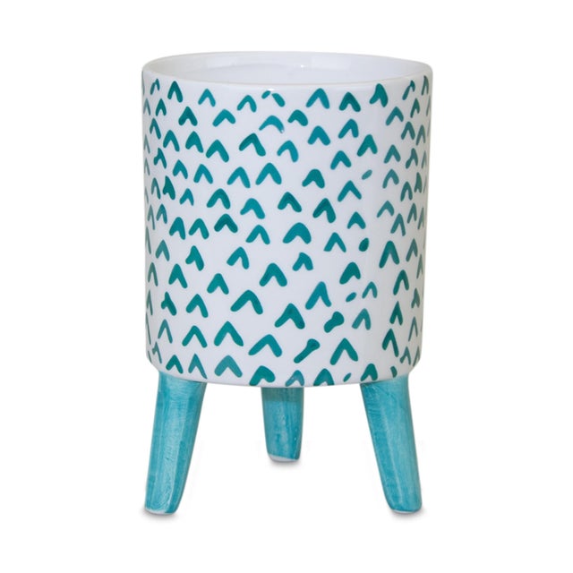 Modern Blue Patterned Pot with Legs (Set of 2) For Sale - Image 3 of 3