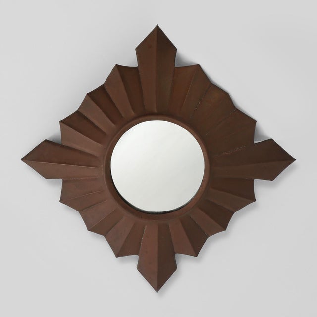 French Art Deco Sunburst Mirror in Red Copper, 1920s For Sale - Image 11 of 11