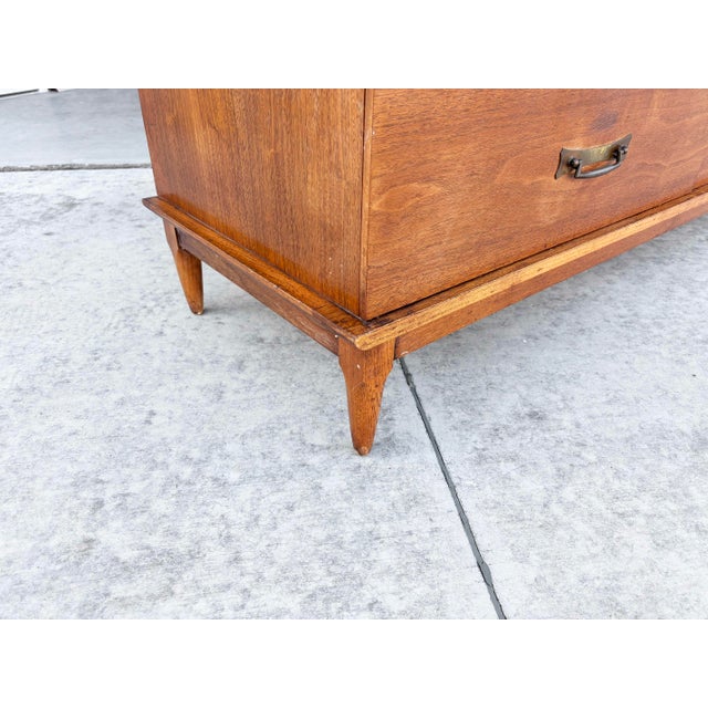 Yellow 1960s Mid Century Walnut and Burlwood Dresser by Lane For Sale - Image 8 of 12