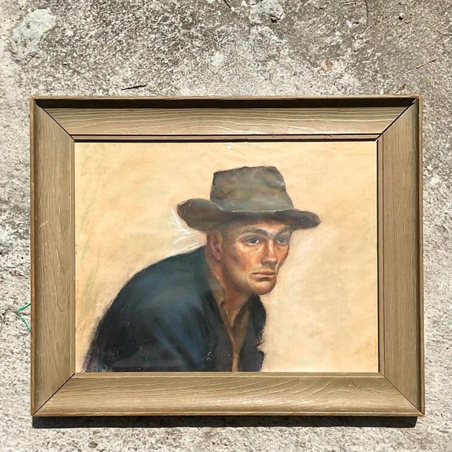 Boho Chic Vintage Boho Original 1956 Pastel Oil Painting on Paper For Sale - Image 3 of 6