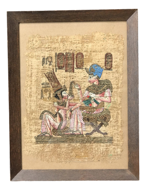 Figurative Composition, 1800s, Watercolor on Papyrus, Framed