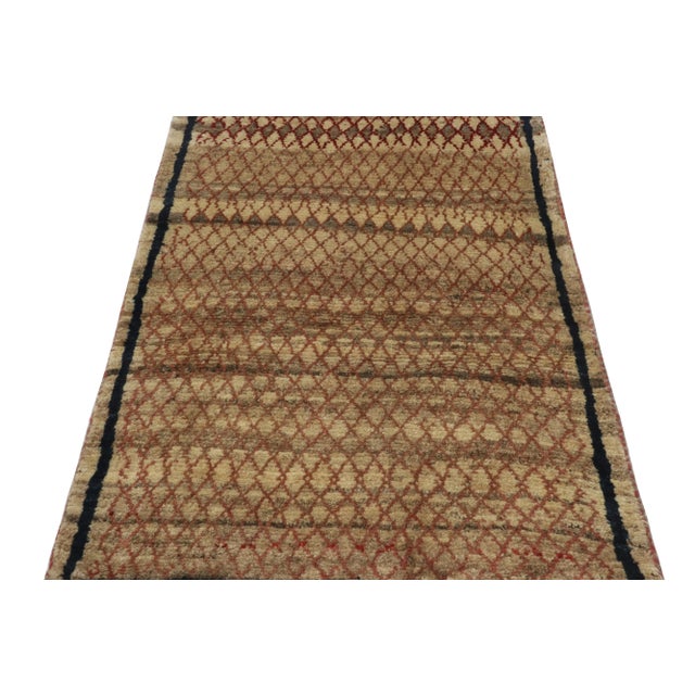 Tribal 1950s Vintage Gabbeh Tribal Rug in Beige-Brown With Red Lattice Pattern For Sale - Image 3 of 8