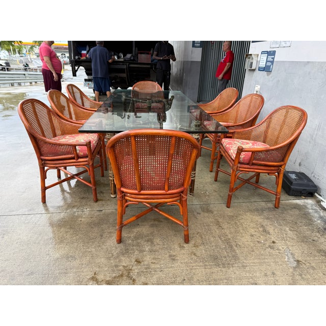 Asian Vintage McGuire Rattan Dining Set W 8 Chairs & Rectantgular Table - A Set of 9 For Sale - Image 3 of 12