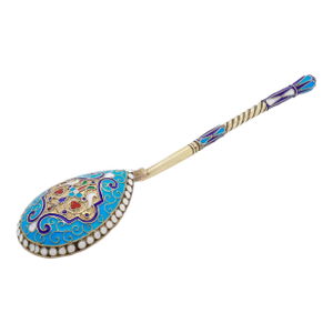 Antique 19th Century Russian Imperial Silver & Cloisonne Enamel Spoon