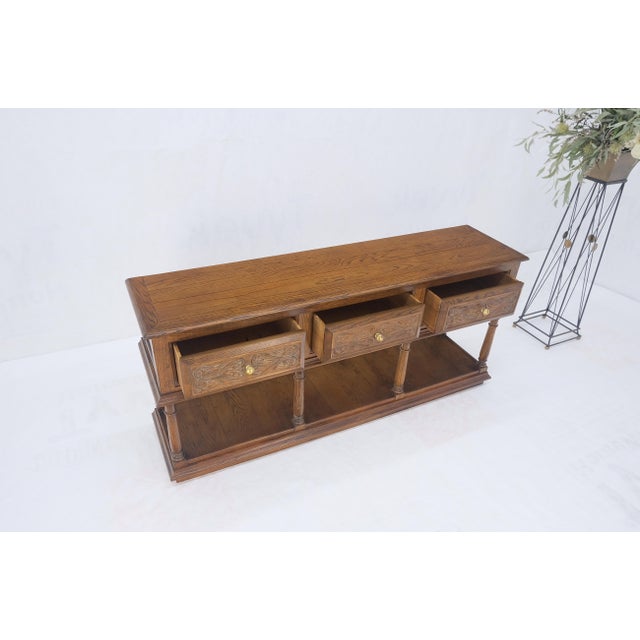 Century Furniture Spanish Colonial Carved Oak 3 Deep Drawer Sideboard Credenza Buffet Console MINT For Sale - Image 4 of 12