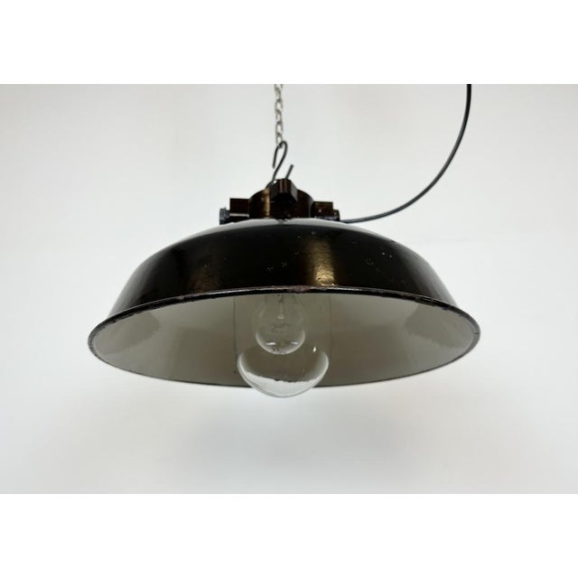 Industrial Black Enamel Factory Pendant Lamp, 1950s For Sale - Image 9 of 18