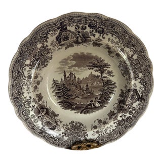 Antique Brown Transferware Shallow Bowl For Sale