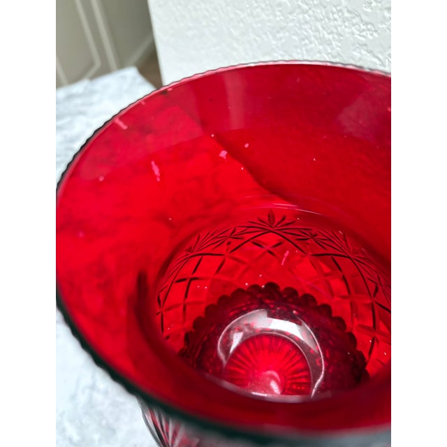 Vintage Red Cut Glass Candle Vessel Lantern or Vase For Sale - Image 9 of 9