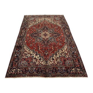 Heriz Rug 7’11” X 11′ Red Wool Vintage Traditional Hand-Knotted Carpet For Sale
