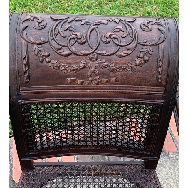 Wood Carved Mahogany and Cane Dining Chairs - A Pair For Sale - Image 7 of 8