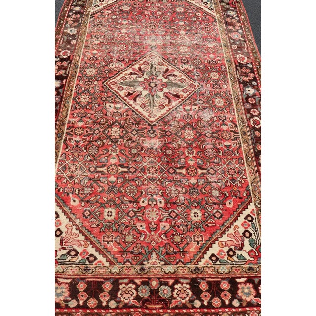 Persian Semi Antique Persian Distressed Hamadan Gallery Rug With Medallion Design For Sale - Image 3 of 12
