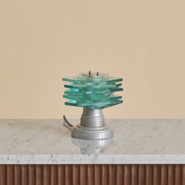 Art Deco 1930s Petite French Art Deco Glass Table Lamp by Maison Desny For Sale - Image 3 of 10