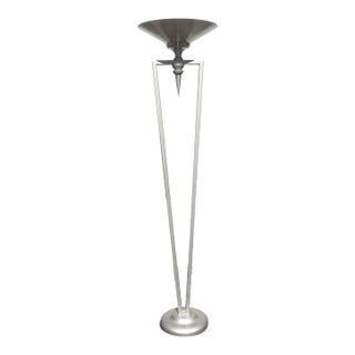 72" Tall Vintage Postmodern Silver Torchiere Floor Lamp For Sale