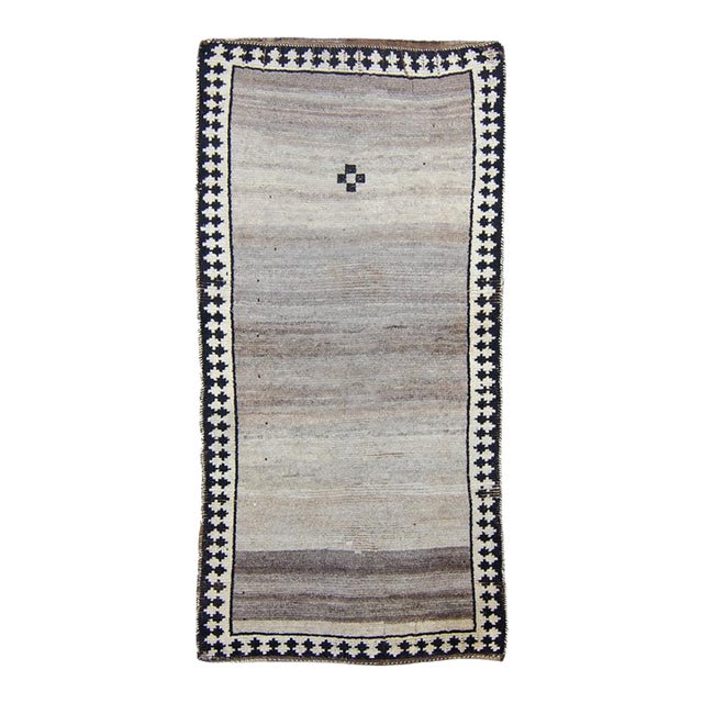 1940s Antique Tribal Geometric Brown Cream With Abrash Rug Runner - 3’4” X 6’8” For Sale