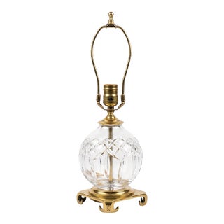 Vintage Waterford Crystal "Maeve" Globe Table Lamp on Cast Crescent Brass Base For Sale