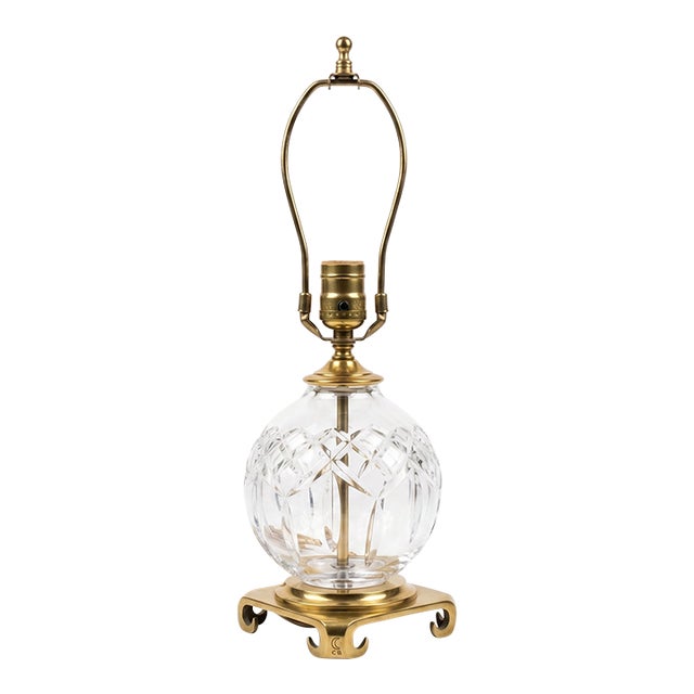 Vintage Waterford Crystal "Maeve" Globe Table Lamp on Cast Crescent Brass Base For Sale