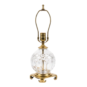 Vintage Waterford Crystal "Maeve" Globe Table Lamp on Cast Crescent Brass Base