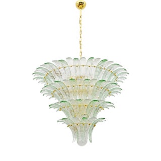Mid-Century Italian Modern Murano Glass and Brass Palmette Chandelier from Barovier & Toso, 1980s For Sale