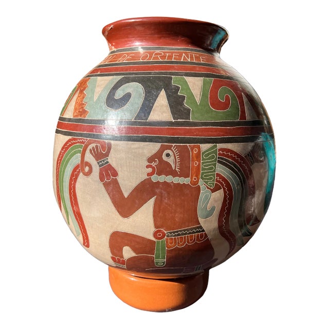 Large 1970s Spherical Hand Painted Vase For Sale